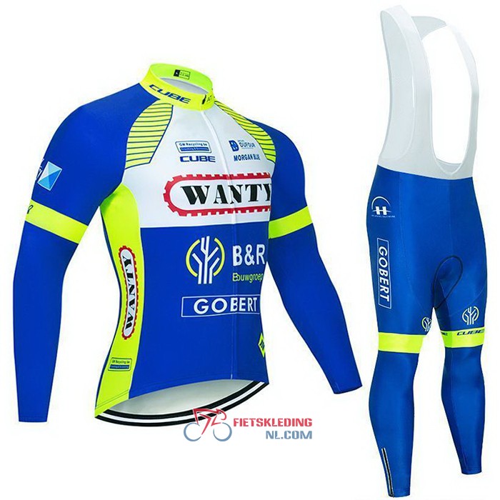 Wanty-Gobert Cycling Team Fietsshirt Met Lange Mouwen 2021 en Lange Koersbroek Blauw Wit Geel